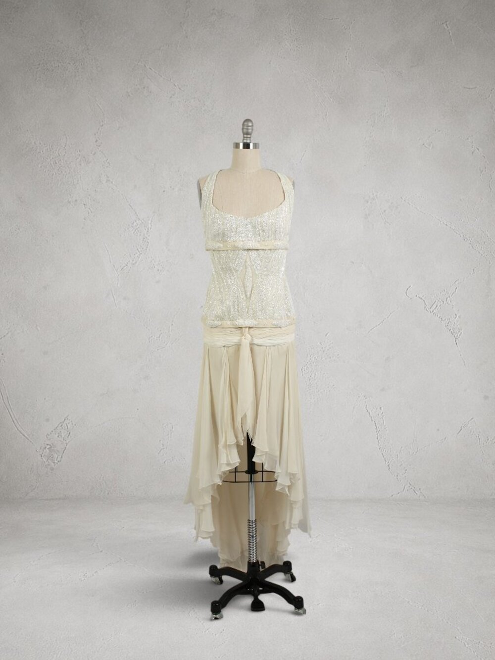 Celesté by Norma Lenain 1920's Art Deco Beaded Silk Chiffon Couture Gown